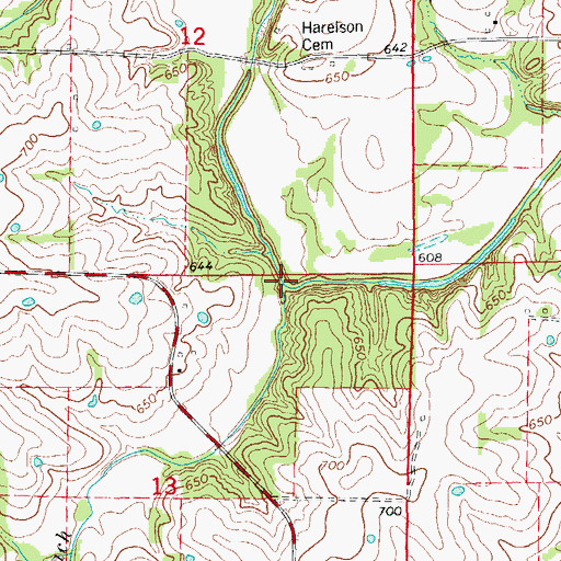 Topographic Map of Lewellen Branch, MO