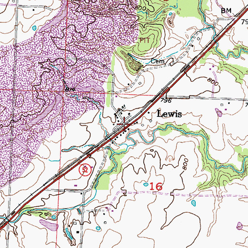 Topographic Map of Lewis, MO