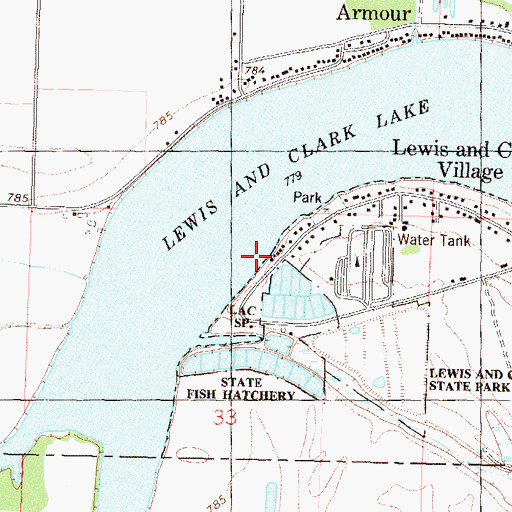 Topographic Map of Lewis and Clark Lake, MO