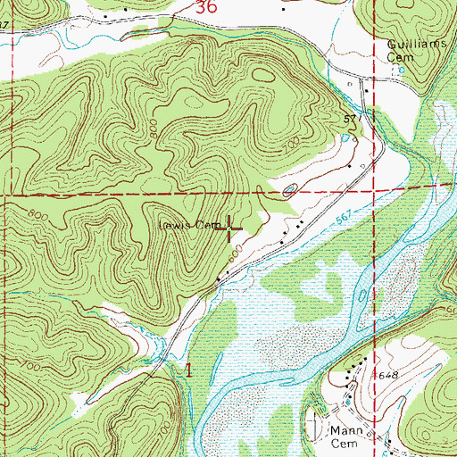 Topographic Map of Lewis Cemetery, MO