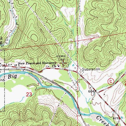 Topographic Map of Lewis Cemetery, MO