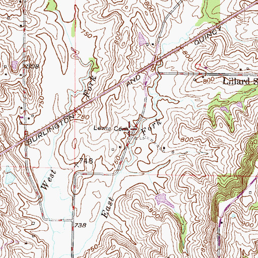 Topographic Map of Lewis Cemetery, MO