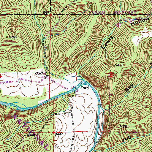 Topographic Map of Lewis Hollow, MO