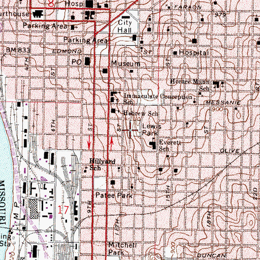 Topographic Map of Lewis Park, MO