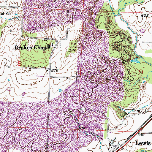 Topographic Map of Lewis School (historical), MO
