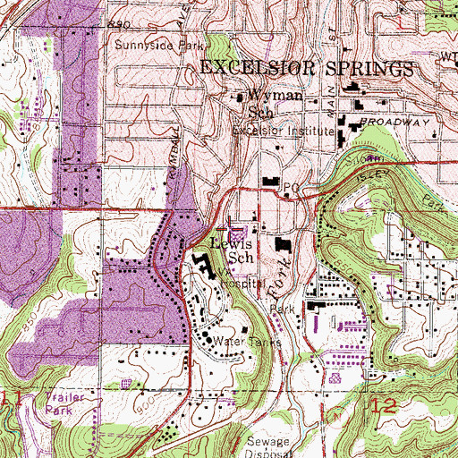 Topographic Map of Lewis Elementary School, MO