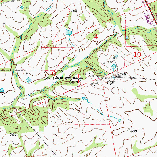 Topographic Map of Lewis-Meriwether Cemetery, MO
