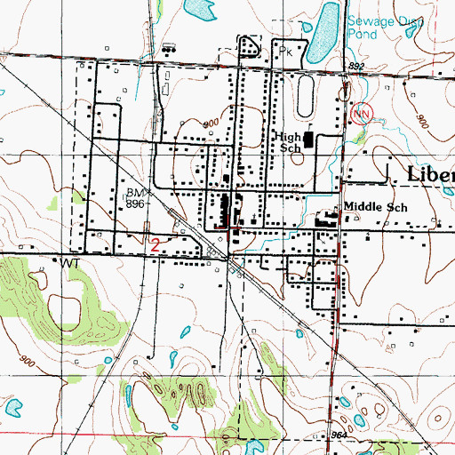 Topographic Map of Liberal, MO