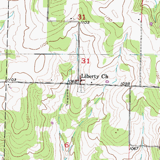 Topographic Map of Liberty Church, MO