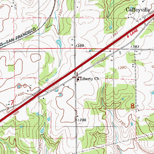 Topographic Map of Liberty Church, MO
