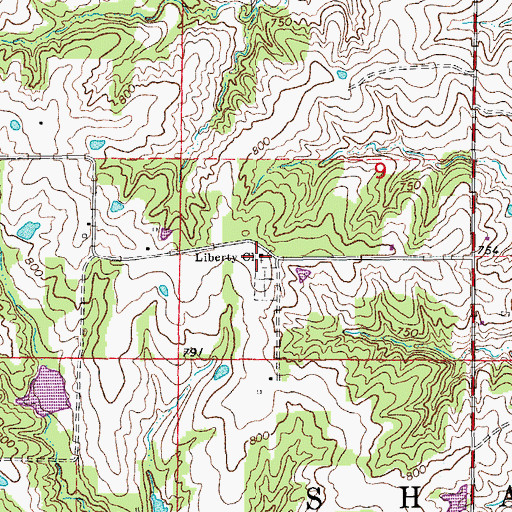 Topographic Map of Liberty Church, MO