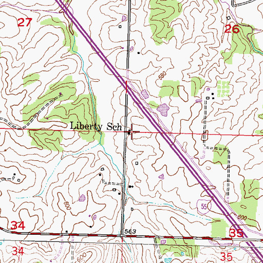 Topographic Map of Liberty School, MO