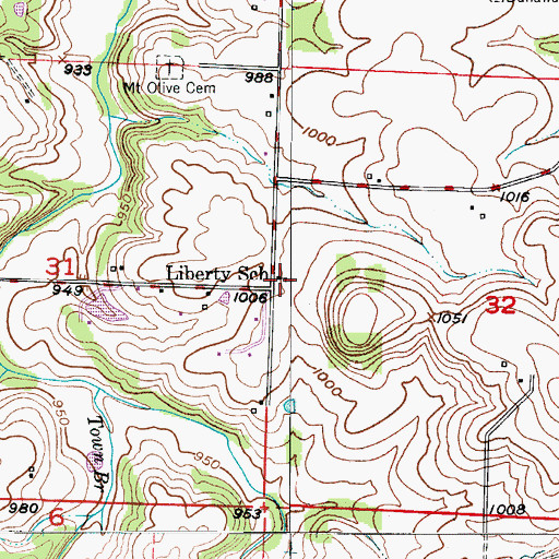 Topographic Map of Liberty School, MO