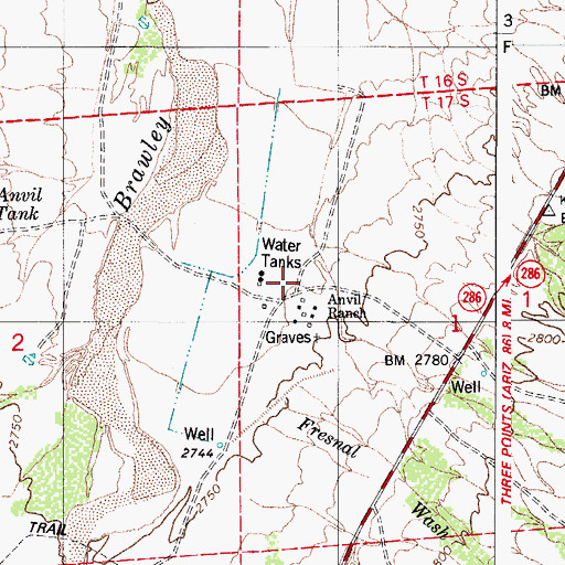 Topographic Map of Anvil Ranch, AZ