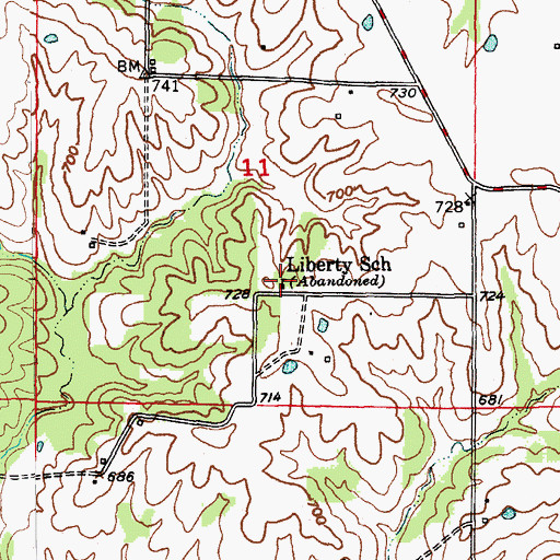 Topographic Map of Liberty School, MO