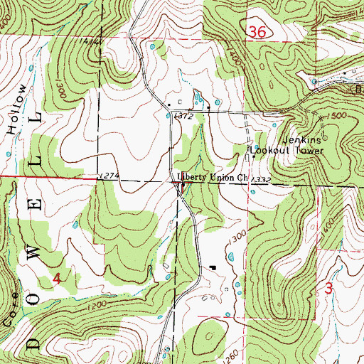 Topographic Map of Liberty Union Church, MO
