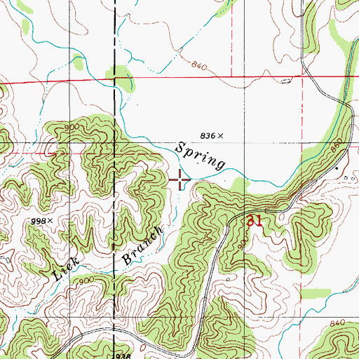 Topographic Map of Lick Branch, MO