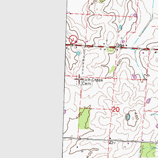 Topographic Map of Lick Creek Cemetery, MO