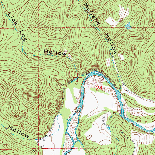Topographic Map of Lick Log Hollow, MO