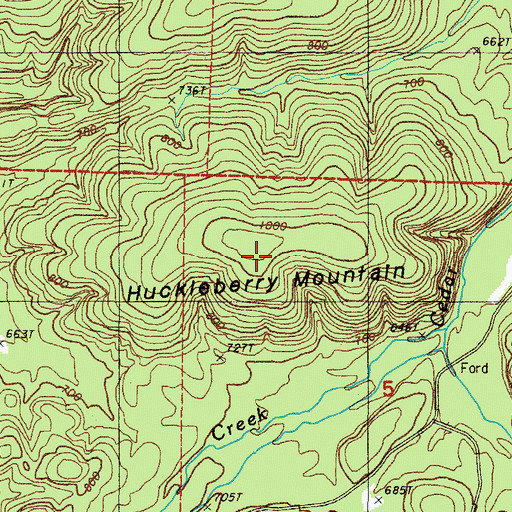 Topographic Map of Huckleberry Mountain, AR