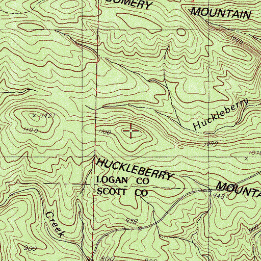 Topographic Map of Huckleberry Mountain, AR