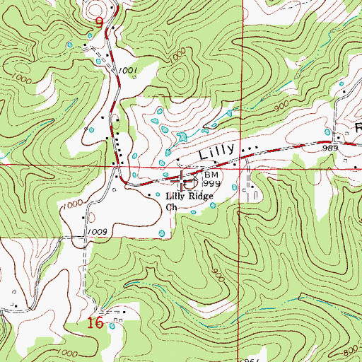 Topographic Map of Lily Ridge Church, MO