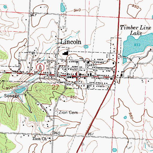 Topographic Map of Lincoln, MO