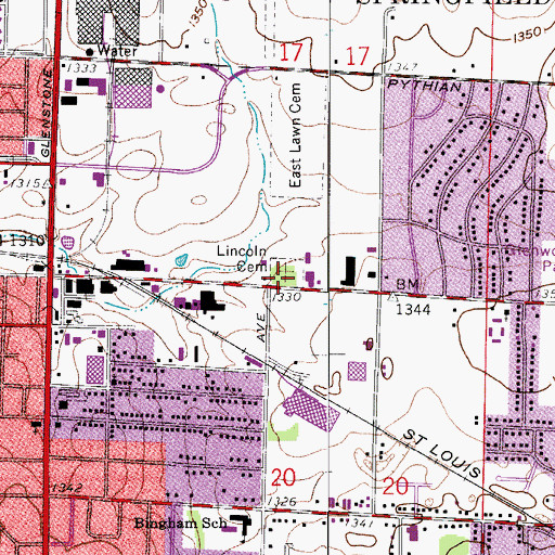Topographic Map of Lincoln Memorial Park Cemetery, MO