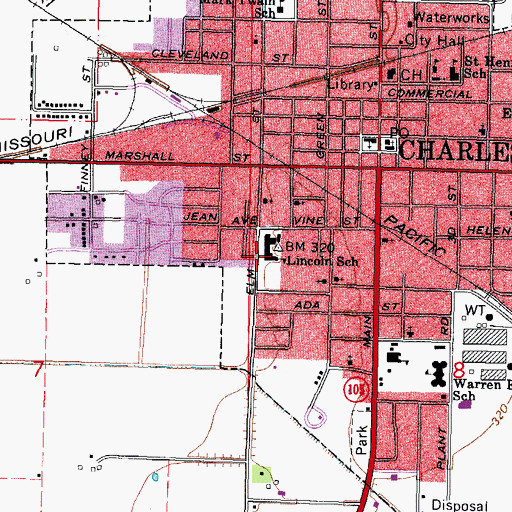 Topographic Map of Lincoln School, MO