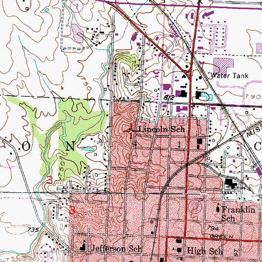 Topographic Map of Lincoln School (historical), MO