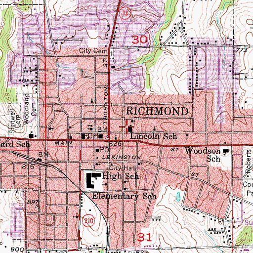 Topographic Map of Lincoln School, MO