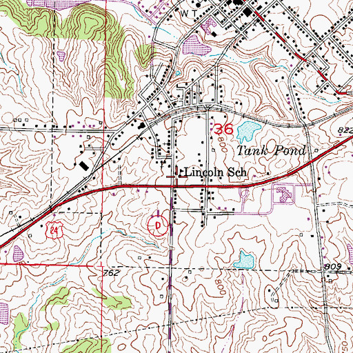 Topographic Map of Lincoln School (historical), MO