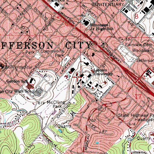 Topographic Map of Lincoln University, MO