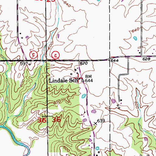 Topographic Map of Lindale School, MO