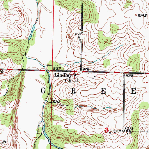 Topographic Map of Lindley Church, MO