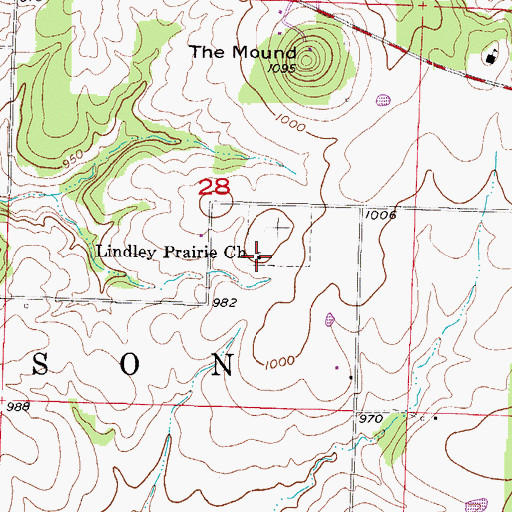 Topographic Map of Lindley Prairie Church, MO