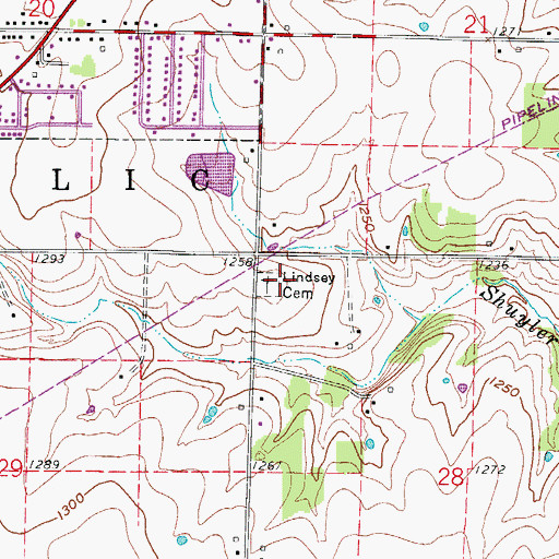 Topographic Map of Lindsey Cemetery, MO