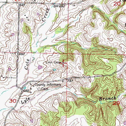 Topographic Map of Linn Cemetery, MO