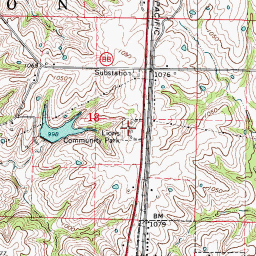 Topographic Map of Lions Community Park, MO