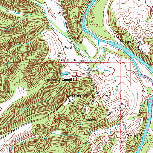 Topographic Map of Lipscomb Cemetery, MO