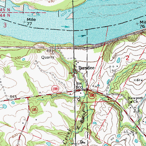 Topographic Map of Little Boeuf Creek, MO