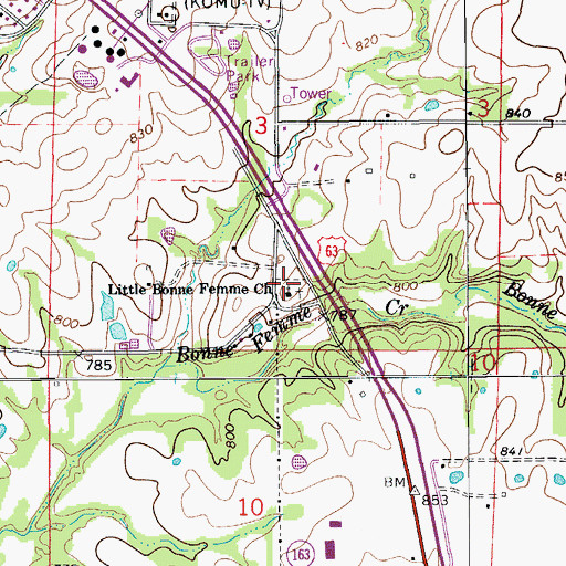 Topographic Map of Little Bonne Femme Church, MO