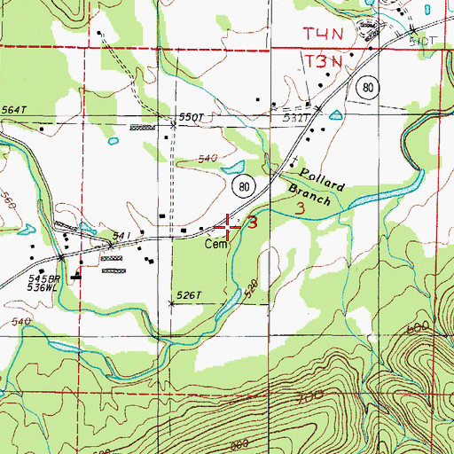 Topographic Map of Hunt Cemetery, AR