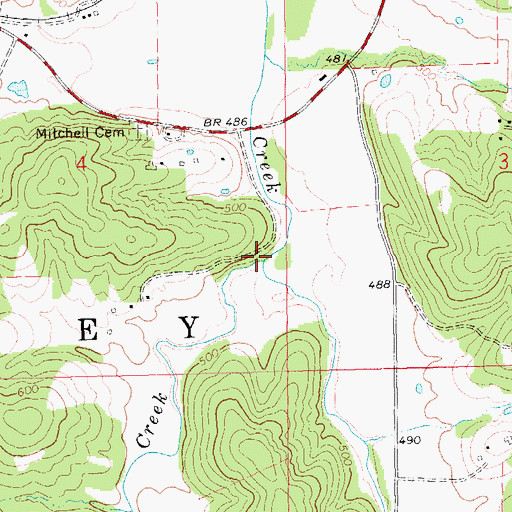 Topographic Map of Little Calvey Creek, MO