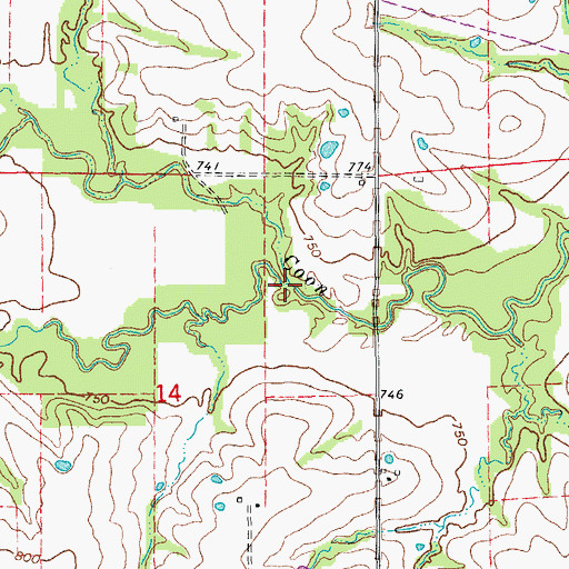 Topographic Map of Little Coon Creek, MO