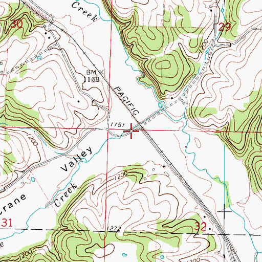 Topographic Map of Little Crane Valley, MO