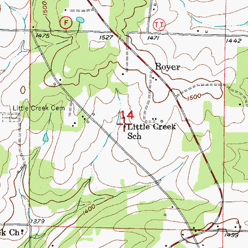 Topographic Map of Little Creek School, MO