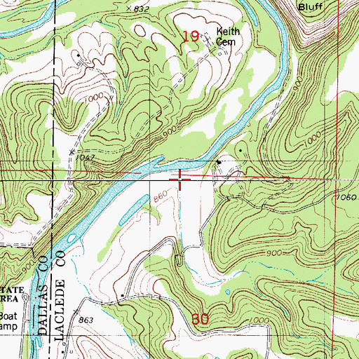 Topographic Map of Little Danceyard Creek, MO