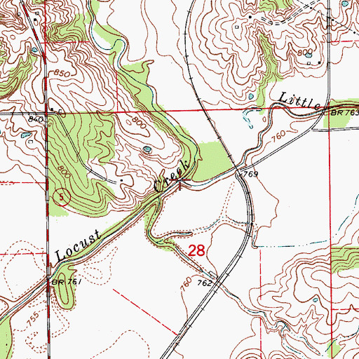 Topographic Map of Little East Locust Creek, MO