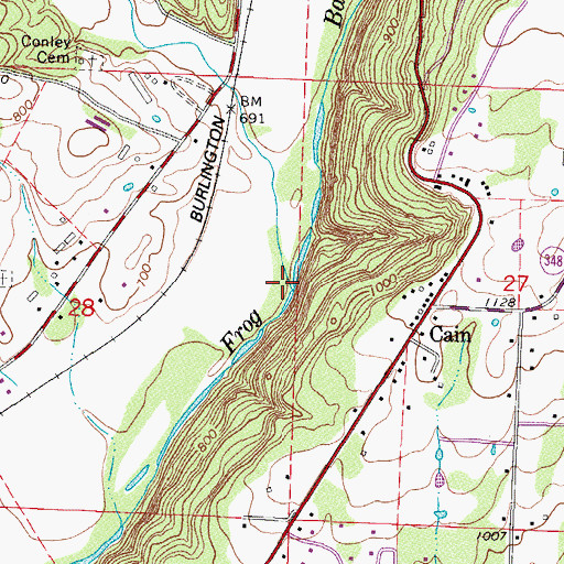 Topographic Map of Hurricane Creek, AR